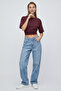 Women's Burgundy Waist-Hugging Basic Wide Sleeve Crop Blouse - 4