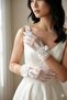 Lunarelle Ruffle White Tulle Gloves – Transparent Short Bridal and Event Accessory with Stone Detail - 3
