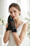 Feather Charm Black Tulle Bridal Gloves – Luxurious Wedding & Bridal Accessory with Pearl Bow Detail