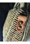 Emerald Stone Embellished Authentic Tassel Shoulder Strap Handle Metal Caged Lined Knitted Straw Bag - 7
