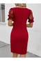 Be the Star of the Night! - Women's Lace V-Neck Side Gathered Janjan Crepe Stylish Dress - 3