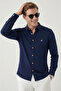 Navy Blue Modal Fabric Comfortable Fit Embroidered Men's Shirt 2602630 - 4