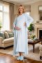 New Season Blue Summer Flounced Short Sleeve Special Design Full Length Maternity Nightgown Set - 7
