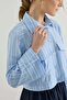 Striped Poplin Short Shirt with Pockets Blue - 4