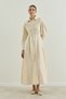 Beige ribbed detail shirt dress - 4