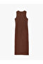 Viscose Blend Slim Fit Slit Sleeveless Crew Neck Bodycon Pencil Long Dress - 5