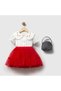 Bebikim Baby Girl Cherry Embroidered Collared Shirt and Red Tutu Skirt 3-Piece Set - 4
