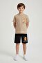 Beige Boys' Crew Neck T-Shirt and Shorts 2-Piece Printed Set 24001 - 3