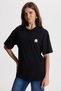Women's Oversize Wide Cut 100% Cotton Crew Neck Short Sleeve Printed Black T-Shirt Blouse