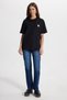 Women's Oversize Wide Cut 100% Cotton Crew Neck Short Sleeve Printed Black T-Shirt Blouse - 3