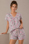 Women's Heart Patterned Cotton Short Sleeve Oversize T-Shirt and Shorts Bottom Top Pajama Set
