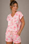 Women's Floral Patterned Cotton Short Sleeve Oversize T-Shirt and Shorts Bottom Top Pajama Set - 3