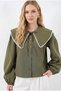 Women's Khaki Baby Collar Buttoned Stylish Casual Shirt Hzl26S-Bd1203141