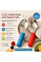 2-Piece Children's Fork and Spoon Set 316L Stainless Steel Baby Spoon Set with Ergonomic Handle Blue-Orange - 7