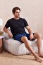 Lacivert Regular Fit Çizgili Örme Şortlu Pijama Takımı TMNSS25PT00029 - 2