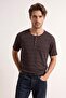 Brown Regular/Normal Cut Buttoned Textured Ribbed Knit T-Shirt Tmnss26Ts00036 - 2
