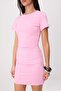 Pembe Fitted/Vücuda Oturan Kısa Kollu Büzgülü Mini Pamuklu Esnek Örme Elbise TWOSS26EL00778 - 3