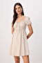Beige Lined Short Balloon Sleeve Mini Woven Dress Twoss26El00818 - 2