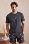 Anthracite Regular Penguin Embroidered Summer Knitted Pajama Set Tmnss26Pt00008