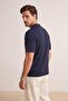 Koyu Lacivert Regular Kesim Dokulu Fermuarlı Triko Polo Yaka T-shirt TMNSS26PO00037 - 3