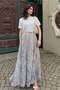 Ecru Floral Patterned Vintage Chiffon Maxi Skirt Mg2776