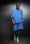 Men's Blue Oversized Wash Effect Basic Tshirt - 4