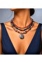 Sodalite Agate 3 Row Evil Eye Protection Communication and Balance Necklace - 5