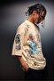 Men's Beige La Familia Es Todo Oversized Tshirt - 4