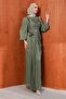 Khaki Front Draped Rose Detailed Evening Dress - 4