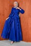 Cobalt Blue Balloon Sleeve Evening Dress - 4