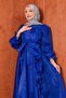 Cobalt Blue Balloon Sleeve Evening Dress - 2