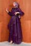 Plum Balloon Sleeve Layered Evening Dress - 3