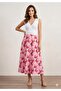 Pink Floral Print Long Skirt - Satin Long Skirt