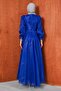 Cobalt Blue Balloon Sleeve Evening Dress - 5