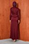 Burgundy Satin Evening Dress with Draped Front and Stones - 5