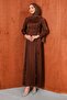 Brown Floral Detailed Satin Evening Dress - 4