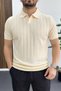 Men's Open Collar Patterned T-Shirt Cream Edw453