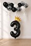 3 Number Black Foil Balloon, King's Crown and Black Balloon Set with Confetti