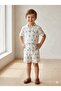 Boys Linen Cotton Palm Patterned Shirt-Shorts Top and Bottom Set White