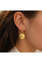 Women's 316L Steel Turquoise Stone Sun Detail Hoop Earrings Gold Water Resistant - 3