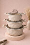 Obsidian 6 Piece Cast Granite Cookware Set Cappucino |   Non-Stick, Scratch-Resistant Glass Lid Dowry Box Kitchen Set |   16-18-20 cm - 5