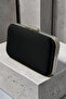 Black Color Satin Silver Case Evening Bag Evening Bag Wedding Engagement Portfolio - 2
