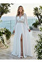 Long Sleeve Lace Combination White Chiffon Wedding and Outside Shooting Dress - 3