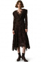 Women's Brown Lace Collar Detailed Flocked Asymmetrical Dress