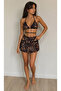 Closed Leopard Patterned 3-Piece Women's Triangle Skirt Bikini Set