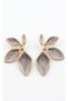 Gold Color Gray Leaf Detailed Steel Earrings