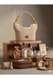 Boho Chic Handmade Knit Bag, Aesthetic Crochet Shoulder Bag with Wood - 8