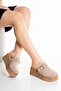 Women's Genuine Leather Wedge Heeled Slippers 6362 Mink Suede - 2