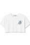 Women's Turtle Printed Crop T-Shirt Raw Cut 100% Cotton - White