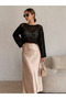 Women's Perforated Openwork Crop Boat Neck Black Knitwear Blouse - 6